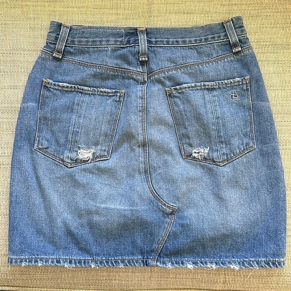 rag & bone Denim Mini Skirt Distressed Hem 5 Pocket Styling Zipper Fly Size 25 - Picture 2 of 6